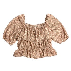 Chelsea & Violet Top Womens XL Floral Puff Sleeve Cottagecore Milkmaid Coquette